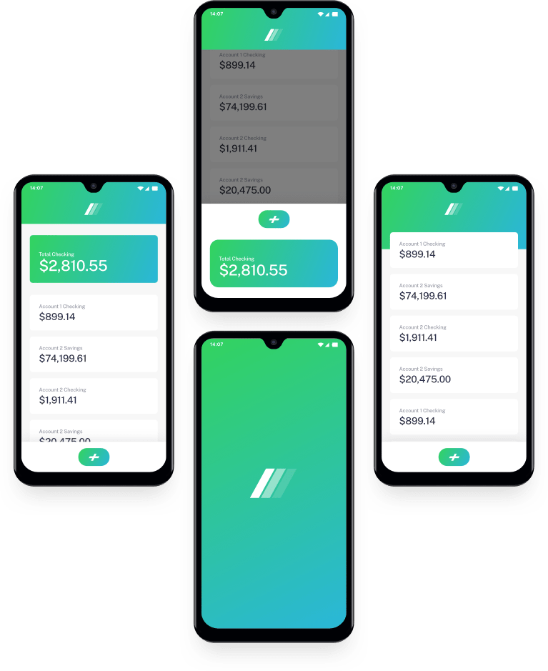 Phone mockups showing banking interface